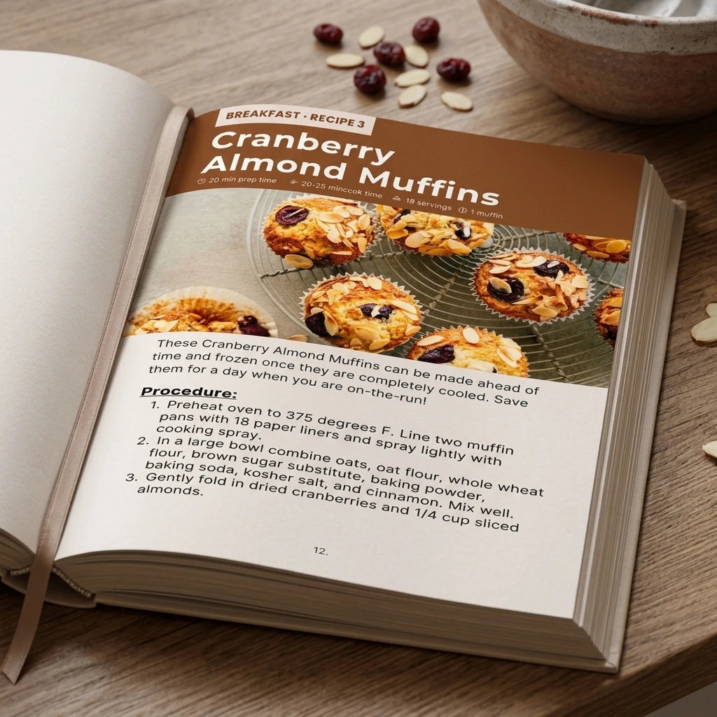 Verolae recipe e-book open at the cranberry almond muffins recipe